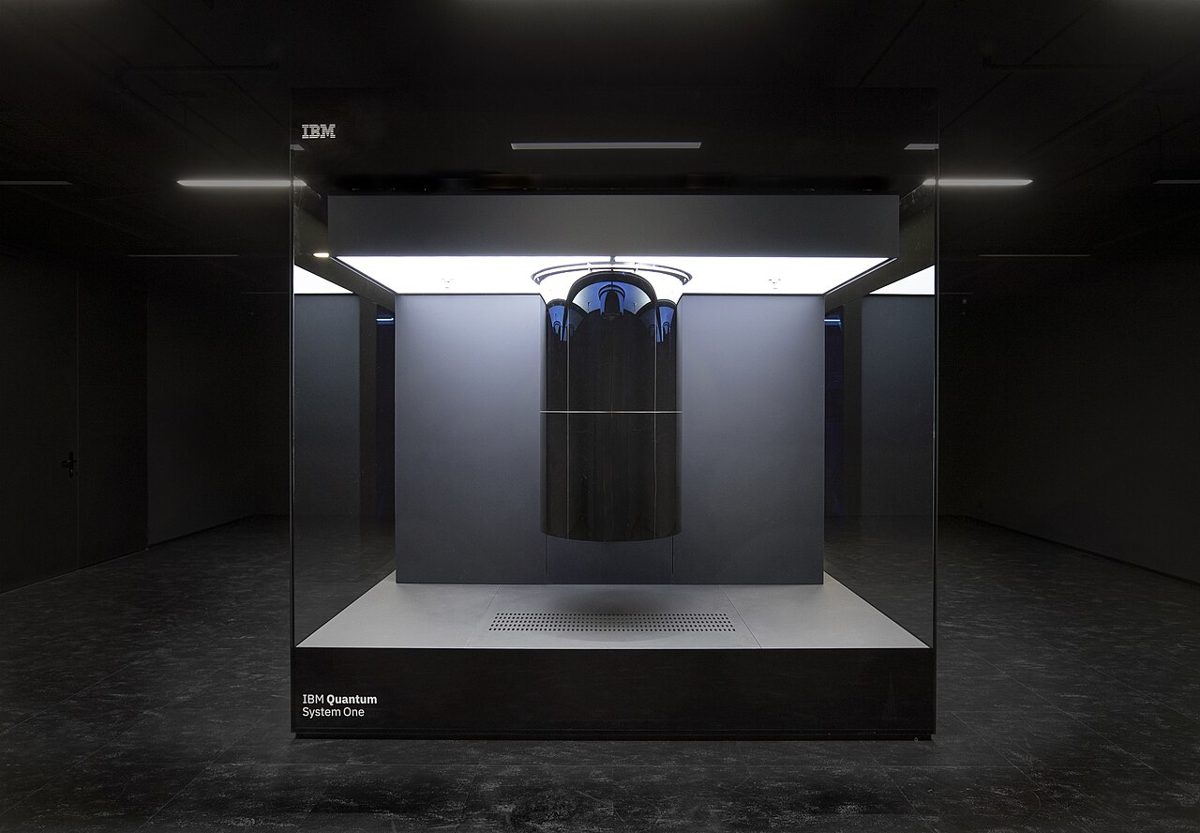 An IBM Quantum System One, a real quantum computer